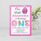 Invitation Sweet Little Cupcake Parties scintillant rose 1er  (Debout devant)