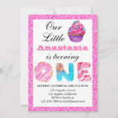 Invitation Sweet Little Cupcake Parties scintillant rose 1er  (Devant)