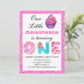 Invitation Sweet Little Cupcake Parties scintillant rose 1er  (Debout devant)