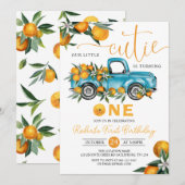 Invitation Sweet Little Cutie Orange Citrus Premier anniversa (Devant / Derrière)