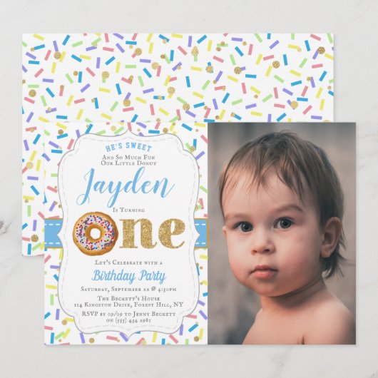 Invitation Sweet Little Donut Boys 1er Anniversaire Invitatio (Devant / Derrière)