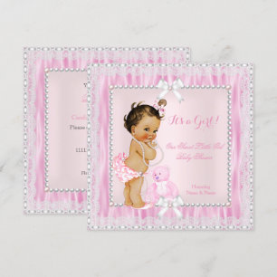 Invitation Sweet Little Girl Baby shower perles dentelle Brun