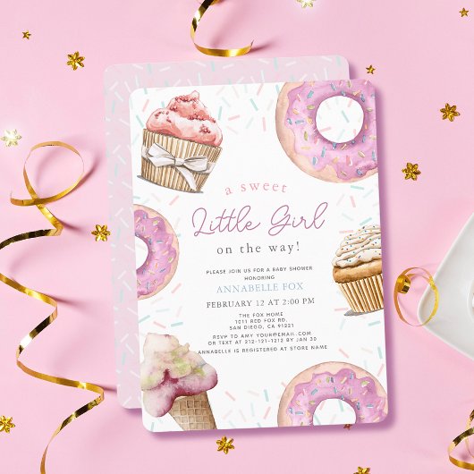 Invitation Sweet Little Girl Cupcake rose & Baby shower de be