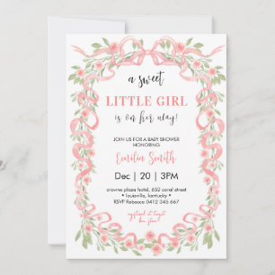 Invitation Sweet Little Girl Floral Ribbon Baby shower