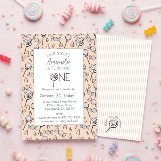 Invitation Sweet Little One Candy Thème 1er anniversaire