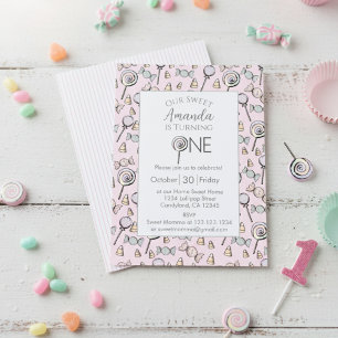 Invitation Sweet Little One Candy Thème 1er anniversaire