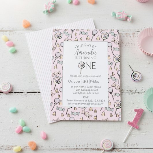 Invitation Sweet Little One Candy Thème 1er anniversaire