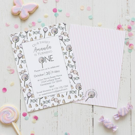 Invitation Sweet Little One Candy Thème 1er anniversaire