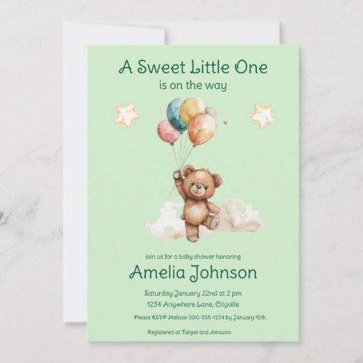 Invitation Sweet Little One sur le chemin Baby shower vert (Devant)