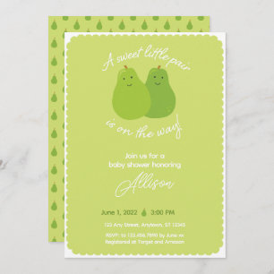 Invitation Sweet Little Pair Pear Jumeaux à thème Baby shower