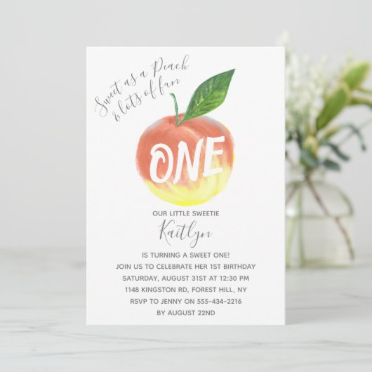 Invitation Sweet Little Peach 1er anniversaire (Debout devant)