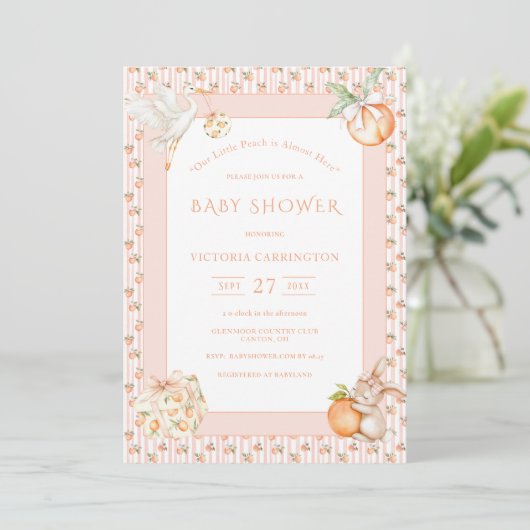 Invitation Sweet Little Peach Baby Shower (Debout devant)