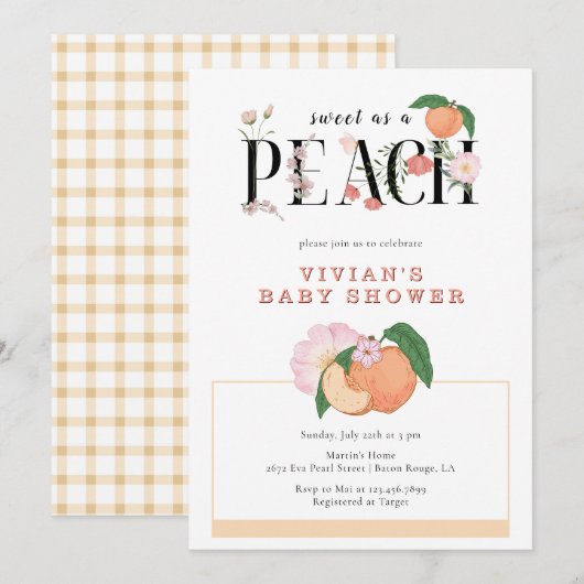 Invitation Sweet Little Peach & Baby shower Floral (Devant / Derrière)