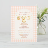 Invitation Sweet Little Peach Clothesline Gingham Baby Shower (Debout devant)