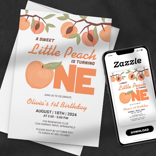 Invitation Sweet Little Peach Premier anniversaire