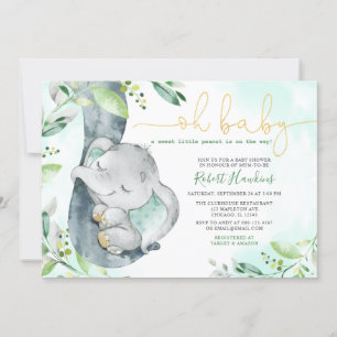 Invitation Sweet Little Peanut Boy Elephant Baby shower Invit