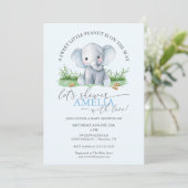 Invitation Sweet Little Peanut Elephant Baby Boy Shower (Debout devant)