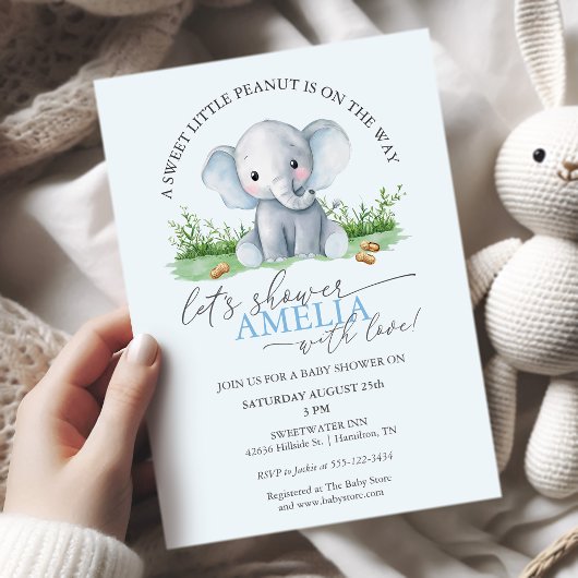 Invitation Sweet Little Peanut Elephant Baby Boy Shower