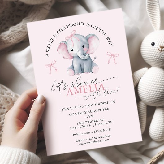 Invitation Sweet Little Peanut Elephant Baby Girl Shower