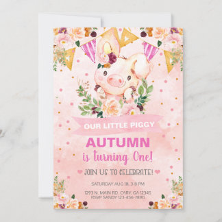 Invitation Sweet Little Piggy Pig Girl Anniversaire Invitatio