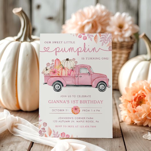 Invitation Sweet Little Pumpkin Pink Autumn Birthday