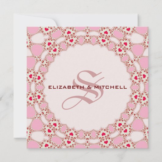 Invitation Sweet Love Hearts Dentelle Monogramme Mariage (Devant)