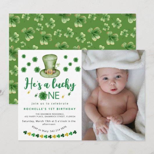 Invitation Sweet Lucky One Photo Anniversaire (Devant / Derrière)