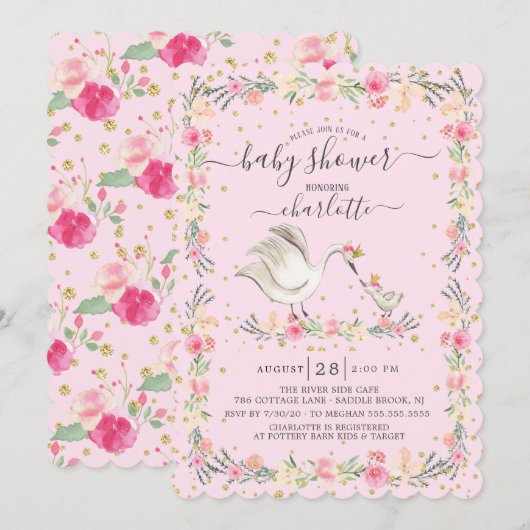 Invitation Sweet Maman & Baby Swan Baby shower (Devant / Derrière)