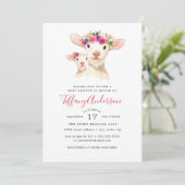 Invitation Sweet Maman Et Bébé Lamb Baby shower Floral (Debout devant)