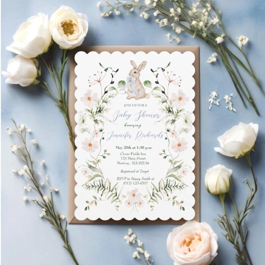 Invitation Sweet Meadow Bunny & Wildflowers Baby Shower