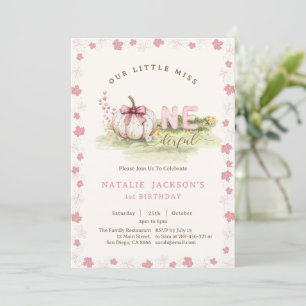 Invitation Sweet Miss Onederful Pink Bow Citrouille 1er anniv