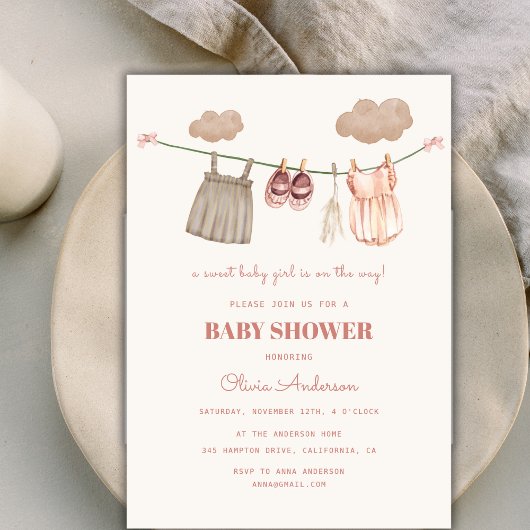 Invitation Sweet Neutral Boho rose Bébé Fille Vêtements Douch