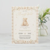Invitation Sweet Neutral Teddy Bear Baby Shower Invite (Debout devant)
