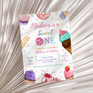 Invitation Sweet One 1er Anniversaire Crème glacée, Donuts Pa