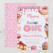 Invitation Sweet One 1er anniversaire fête Fille (Devant / Derrière)