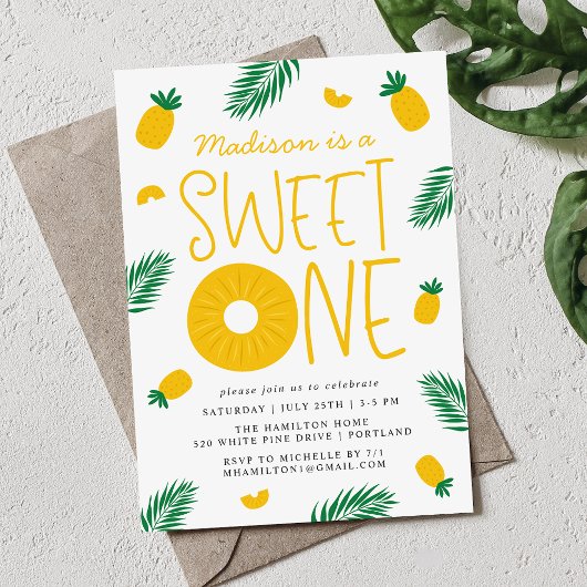 Invitation Sweet One Ananas 1ère fête d'anniversaire