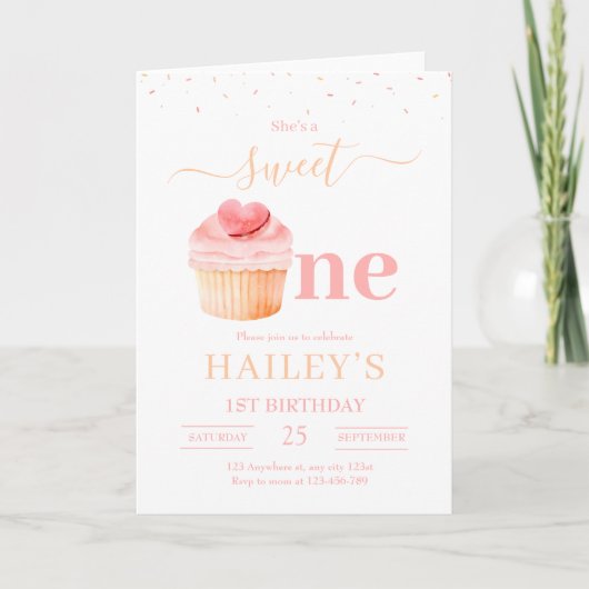 Invitation Sweet One Anniversaire Invitation, Cupcake Anniver (Devant)