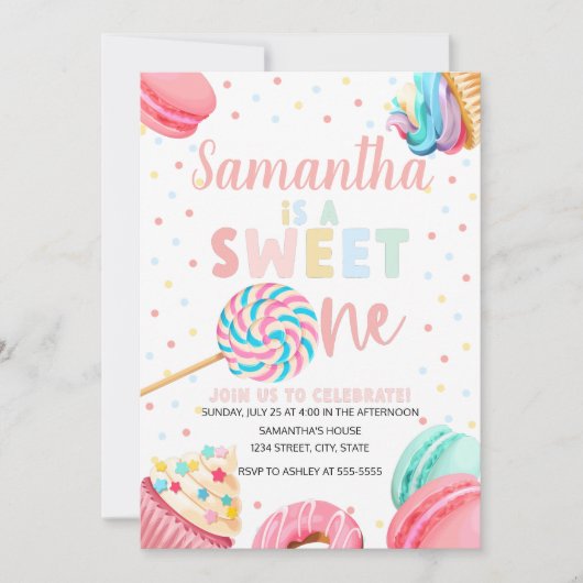 Invitation Sweet One Anniversaire Invitation, Pastel Sweets I (Devant)