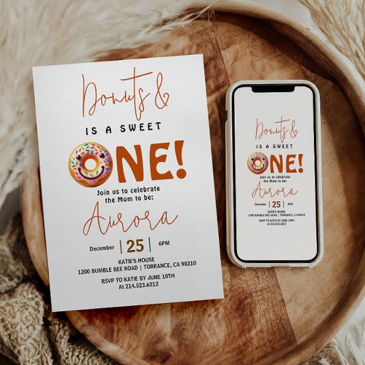 Invitation Sweet One aquarelle mignonne beignets 1er annivers