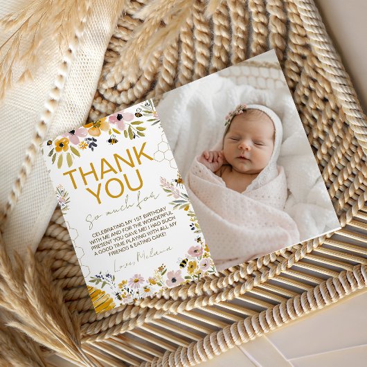 Invitation Sweet One Bee Photo Thank You Card