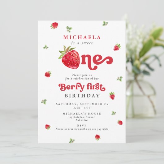Invitation Sweet One Berry Premier Anniversaire En vichy frai (Debout devant)