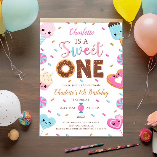Invitation Sweet One Birthday Donut Candy 1er Birthday
