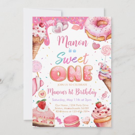 Invitation Sweet One Birthday Girl (Devant)
