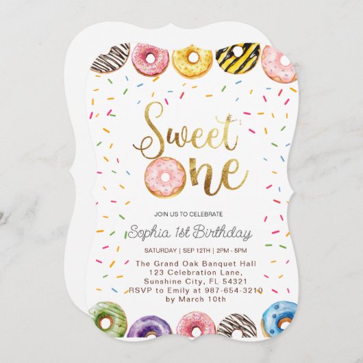 Invitation Sweet One Birthday Invitation, 1er Birthday Girl (Devant / Derrière)
