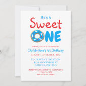 Invitation Sweet One Blue Donut Boy 1er anniversaire (Devant)