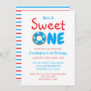 Invitation Sweet One Blue Donut Boy 1er anniversaire