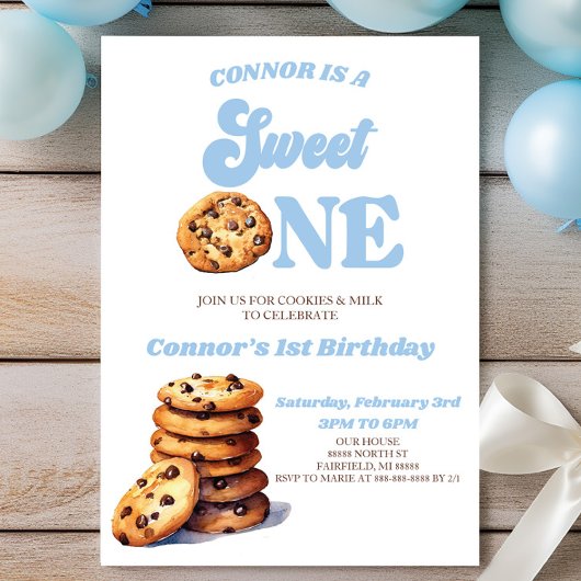 Invitation Sweet One Cookies et Lait 1er anniversaire fête