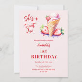 Invitation Sweet One crème glacée fraise 1er anniversaire (Devant)