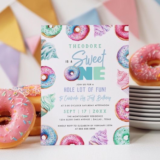 Invitation Sweet One Cute Doughnut Boy 1ère fête d'anniversai