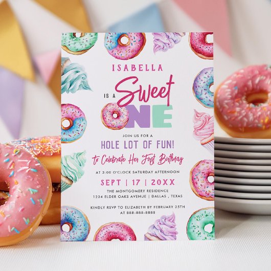 Invitation Sweet One Cute Doughnut Fille 1er anniversaire fêt